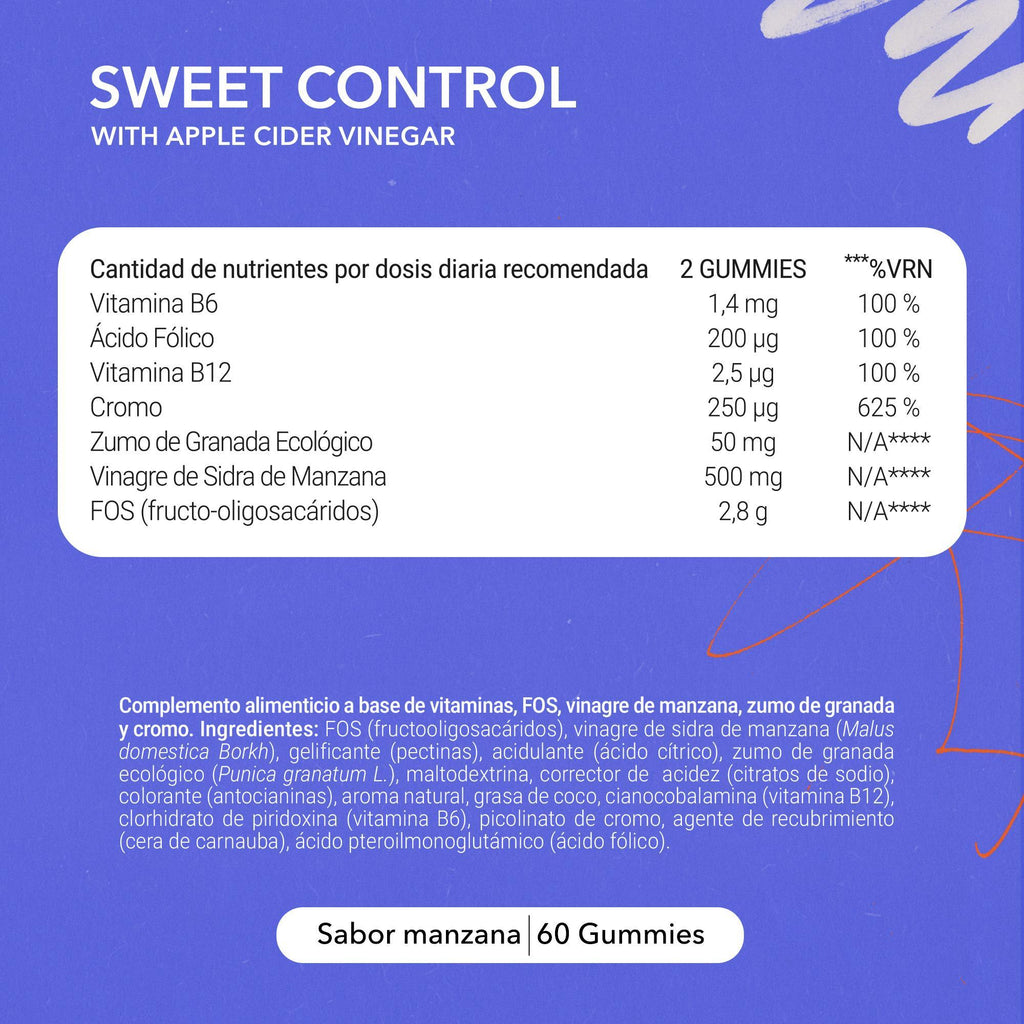 Gominolas para el Control de Glucosa con Vinagre de Manzana, Cromo, Ácido Fólico, Vitaminas B6 y B12, Sabor Manzana, 60 Gummies - Joy+ Supplements