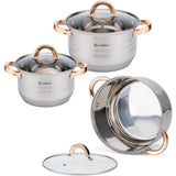 Batería de Cocina 12 Piezas, Juego de Ollas, Cazo y Sartén de Acero Inoxidable, Tapas Incluidas, Apto para Lavavajillas, Apto para Cocina Eléctrica, Gas, Vitrocerámica e Inducción