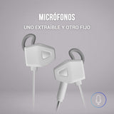 Mars Gaming MIHX, In-Ear con Dual Driver 10mm + HAPTIC Sense, Sonido Envolvente con Graves Potenciados, Micrófono Extraíble y Fijo, Control de Volumen y Mute, Compatibilidad Total, Blanco