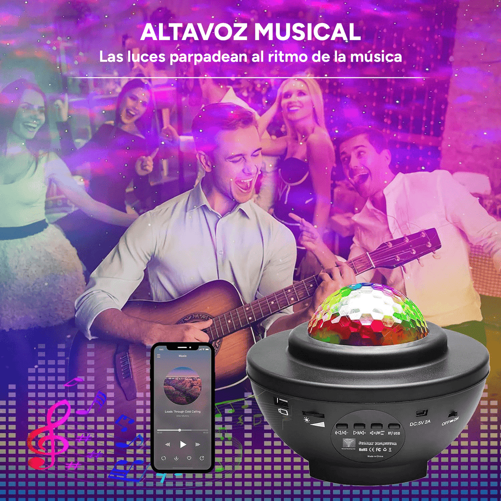 Lampara Proyector de Estrellas LED, Proyector Galaxias con Altavoz, Mando a Distancia y Temporizador, Proyector de Estrellas para Dormitorio, Múltiples Modos de Luz y Colores