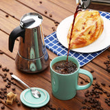 Cafetera Italiana 6 Tazas, Hecha de Acero Inoxidable, Mango Antiquemaduras, Compatible con Vitrocerámica, Gas, Inducción y Eléctrico, Capacidad de 440 gr de Café, Hasta 6 Tazas de Café, Fácil Limpieza