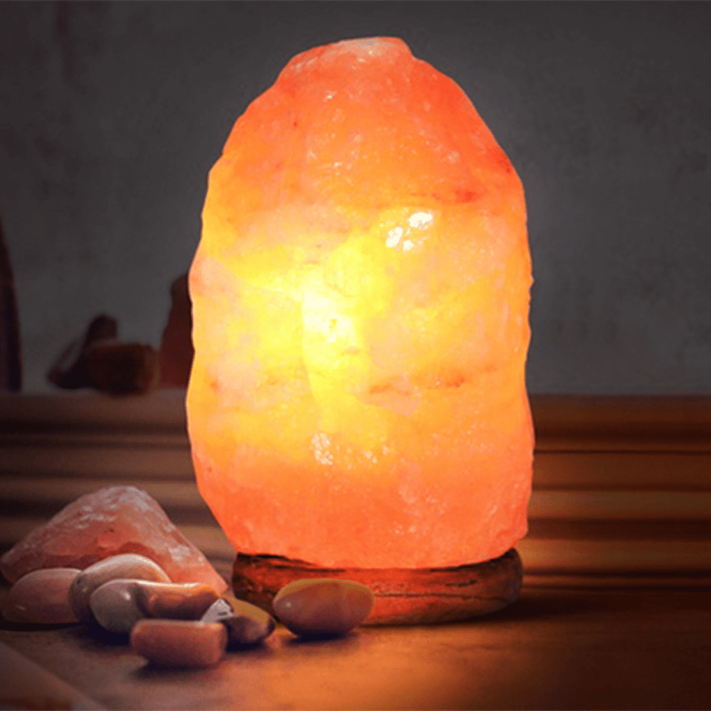 Lampara Sal de Himalaya Pequeña, Ideal para Crear un Ambiente Agradable, Incluye Base de Madera, Cable de Conexión USB y Bombilla, Mejoran el Sueño y el Descanso, Favorece la Concentración