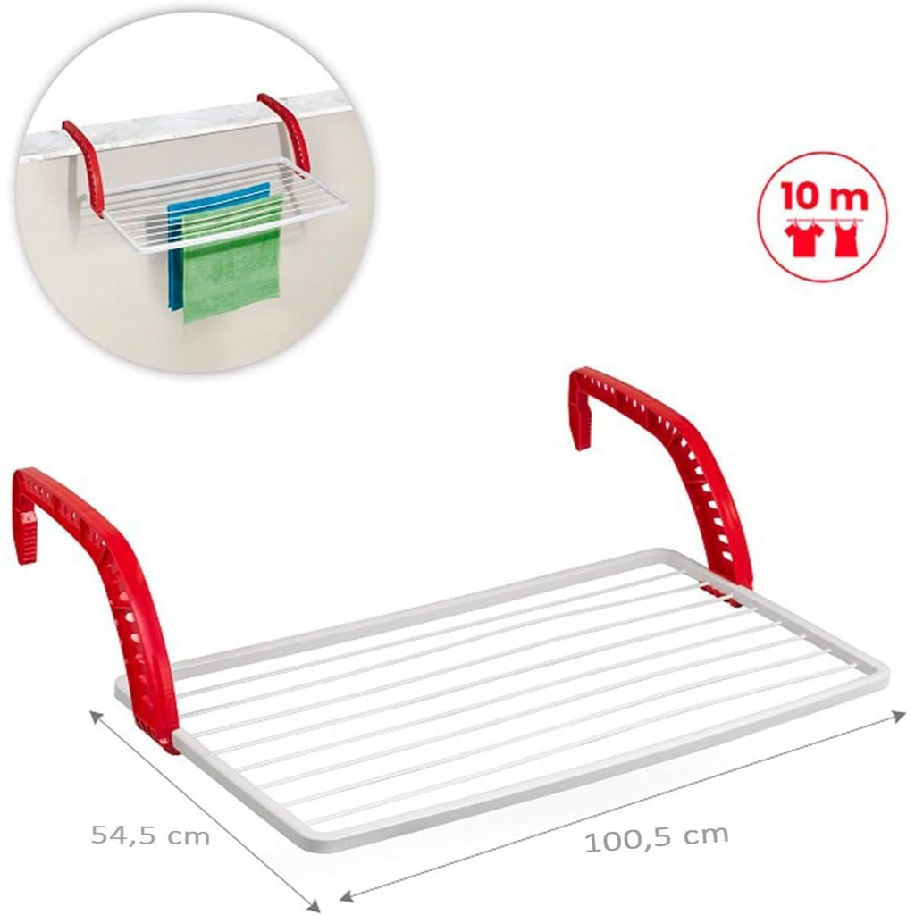 Tendedero Balcón con Gran Superficie de Tendido, para Balcones y Radiadores, Máxima Resistencia al Sol y a la Intemperie, Hecho de Resina Resistente, Aguanta el Peso de la Ropa, Extensible, Compacto y con Tamaño Optimizado