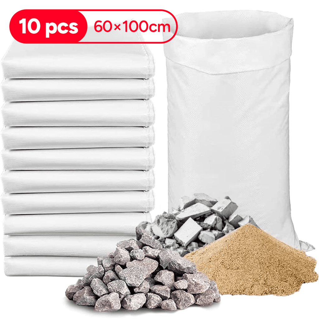 Sacos de Escombro, Sacos de Rafia, Bolsas de Polipropileno, Saco de Recogida Reforzada y Resistente, Reutilizable y Polivalente, Más de 50kg de Carga, Tamaño Grande 60 x 100 cm, 10 Sacos