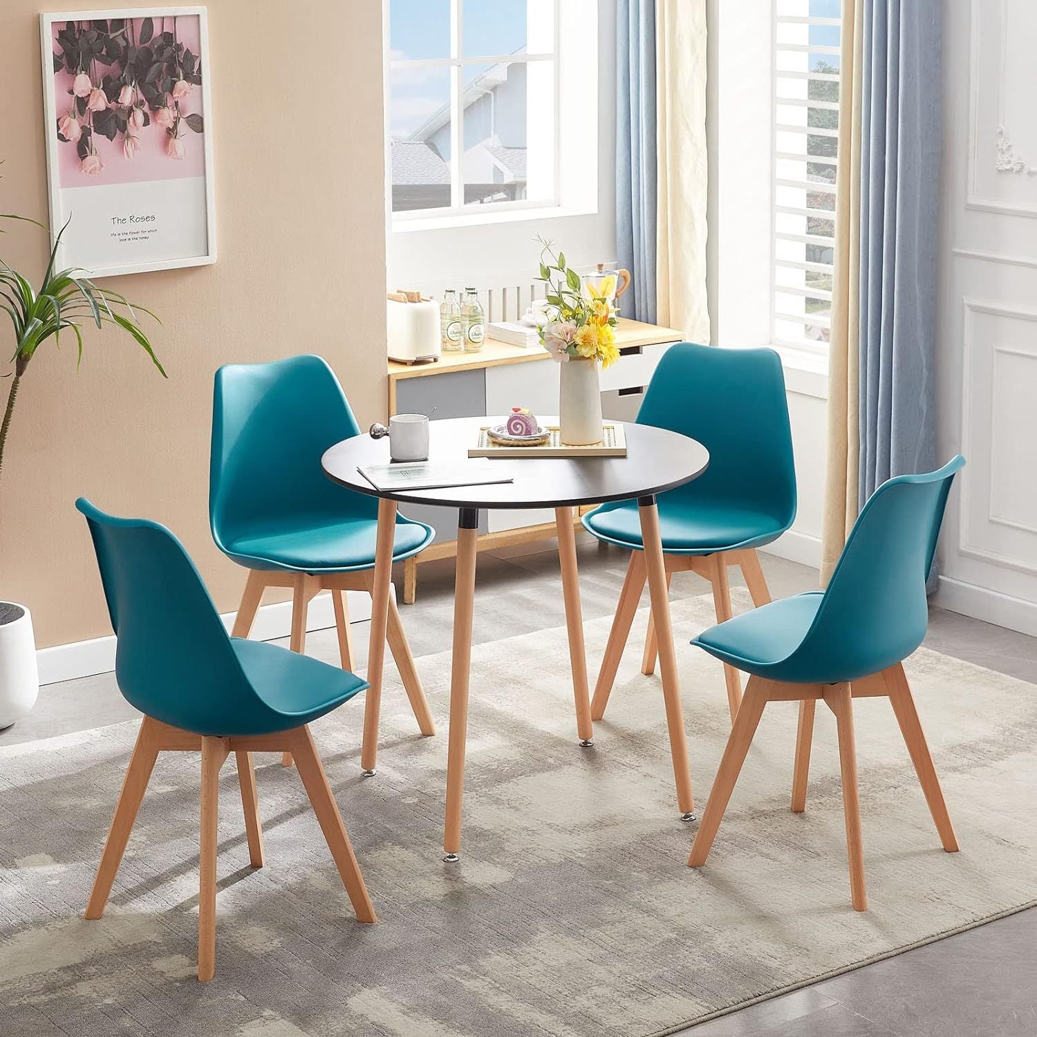 1/2/4/6 Unidad Sillas para Comedor, Sillas para Cocina con Asiento Blando, Tapizado y Patas Resistentes de Madera de Haya, Sillas Nórdicas