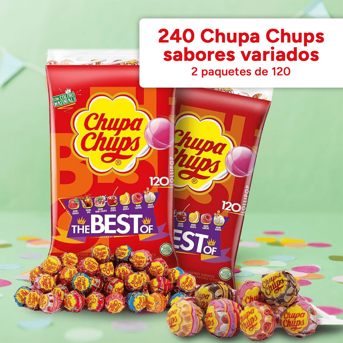 Chupa Chups Caramelo con Palo de Sabores Variados, Piruleta Caramelo, 120/240/360 Chupa Chups