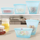 Set 8 Bolsas Reutilizables de Silicona con Ciere Hermético tipo Cremellera, Resistentes al Calor y al Frío, Fáciles de Lavar a Mano o en el Lavaplatos, Ideal para Viaje y Momentos Fuera de Casa, Medidas: 15×2,3×7,5cm - 17×3,5×13,5cm - 13x6x10,5cm - 15