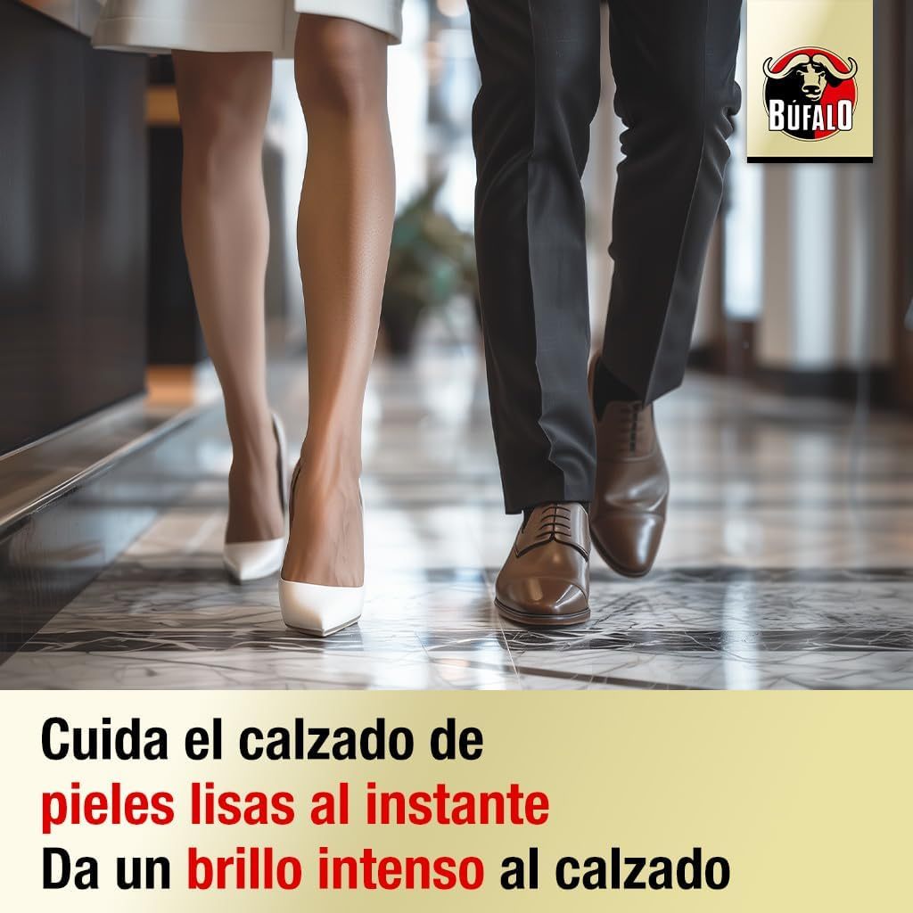 Búfalo Betún Calzado Autobrillante color Marrón, Crema para Zapatos, Aporta Color y Brillo, Esponja Integrada, 40 ml