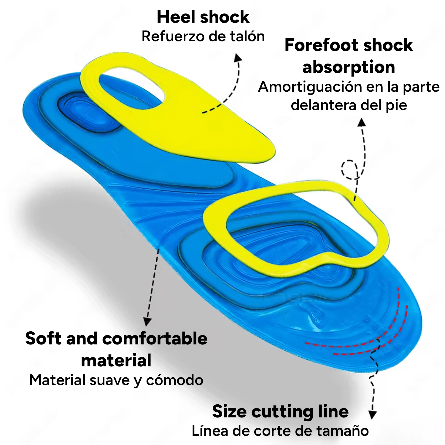 Plantillas de Gel de Silicona para el Soporte de Pie, Plantillas ideales para Caminar, Trabajar o Hacer Deporte, Ideal para Todo Tipo de Calzado, Almohadillas Amortiguadoras, Alta Elasticidad, 2 Plantillas