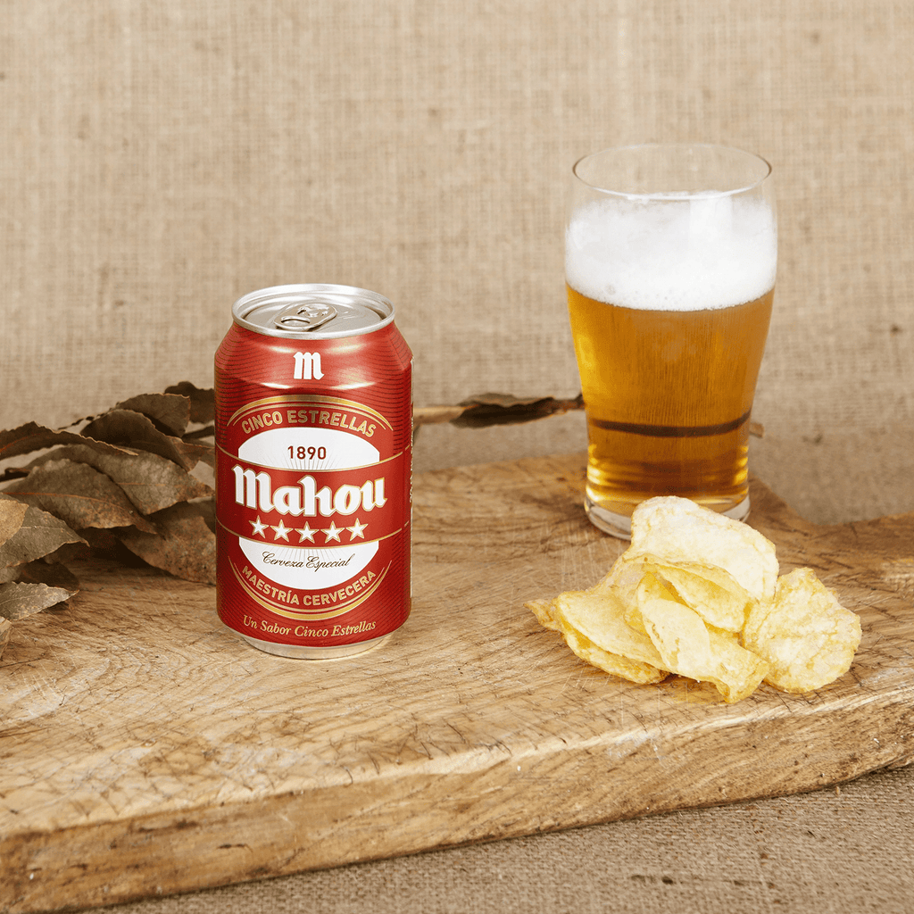 Mahou 5 Estrellas, Cerveza 24 Latas de 330ml, Cerveza Especial Dorada Lager, Sabor 5 Estrellas, 5,5% Volumen de Alcohol