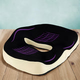 Cojín Asiento de Espuma Viscolástica ideal para Sillas de oficina y Coche, Ayuda a Corregir la Postura, Amortiguación perfecta, Hueco Central para Ventilación, Base Antideslizante, Funda Lavable de Poliéster, Asa de Transporte