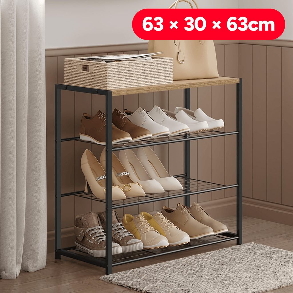 Zapatero Organizador 4 Alturas, Estantería Zapatos, Multifuncional, Organizador de Almacenamiento en el Suelo para Baño, Entrada, Pasillo y Dormitorio, Capacidad para Múltiples Zapatos, 63 x 30 x 63cm