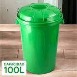 Cubo Basura 100 Litros de capacidad con Tapa. Fabricado en Plastico Resistente, Ideal para Almacenaje de Basura para el Hogar, Oficina o Industria