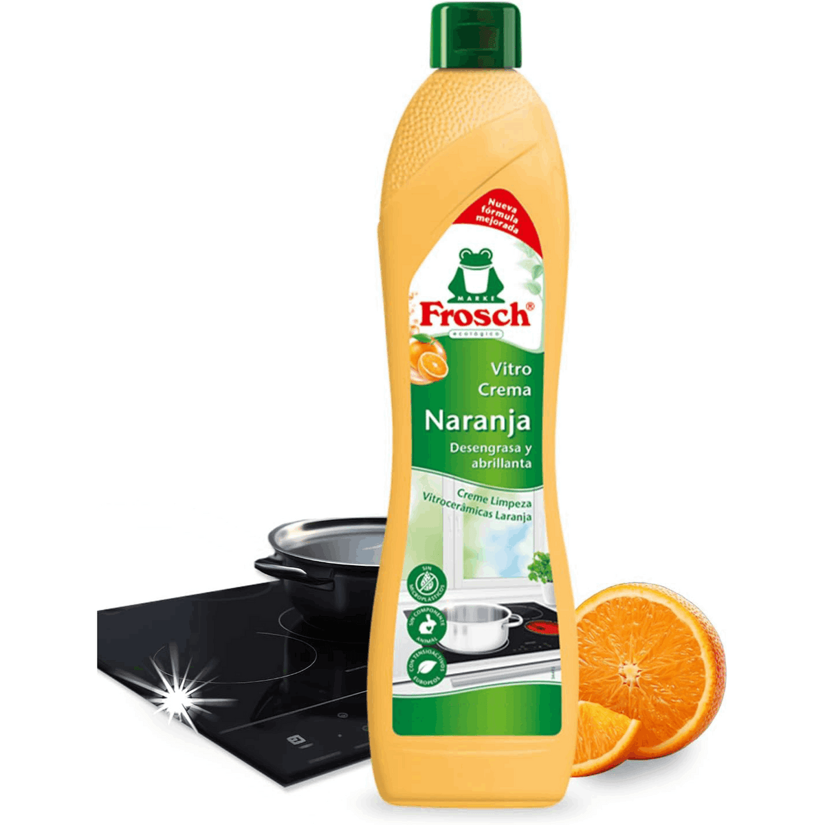 Frosch Limpiador Vitrocerámica, Desengrasa y Abrillanta en Profundidad, Fragancia a Naranja, 500 ml