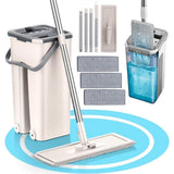 Fregona y Cubo de Limpieza Escurridor con Compartimentos, Cabezal Plano y Flexible Rotación 360. Cubo Escurrefacil. Ideal para Limpiar Suelos, Paredes, Techos, Ventanas, Incluye Recambios Extra