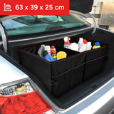 Organizador Maletero Coche con 4 Compartimentos de Rejilla y 2 Compartimentos Grandes, Plegable para Optimizar Espacio, Fijarlo de Forma Segura al Maletero, 63x39x25cm