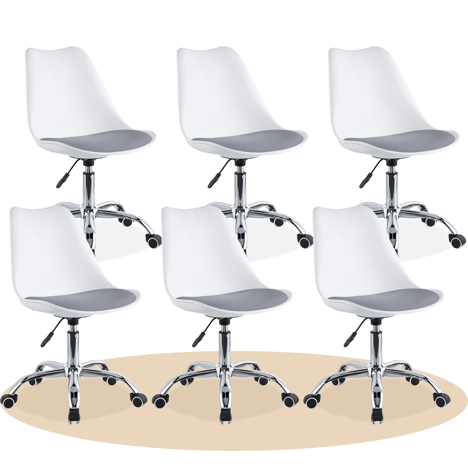 Silla Escritorio Ergonómica con Ruedas, Silla Oficina Giratoria con Altura Ajustable, Acolchada, Estilo Nórdico, Ideal para Estudio y Oficina