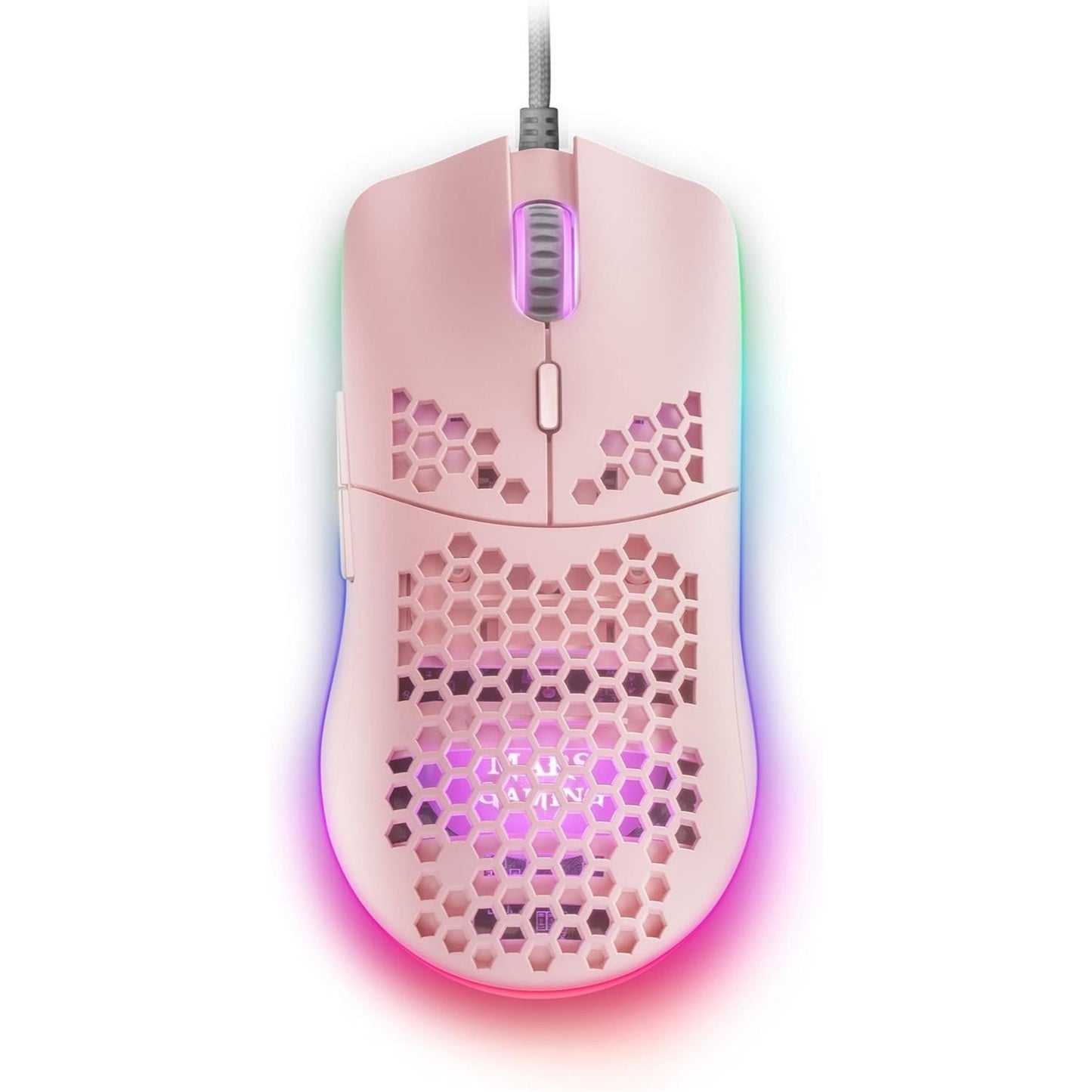 Mars Gaming MMAX, Ratón Gaming Ultraligero 69g, Sensor PixArt 12400DPI, RGB Chroma, 7 Botones Programables, Switches HUANO, Cable Feather, Windows/Linux/Mac/PS4/PS5/ Xbox One/Xbox Series X-S, Rosa