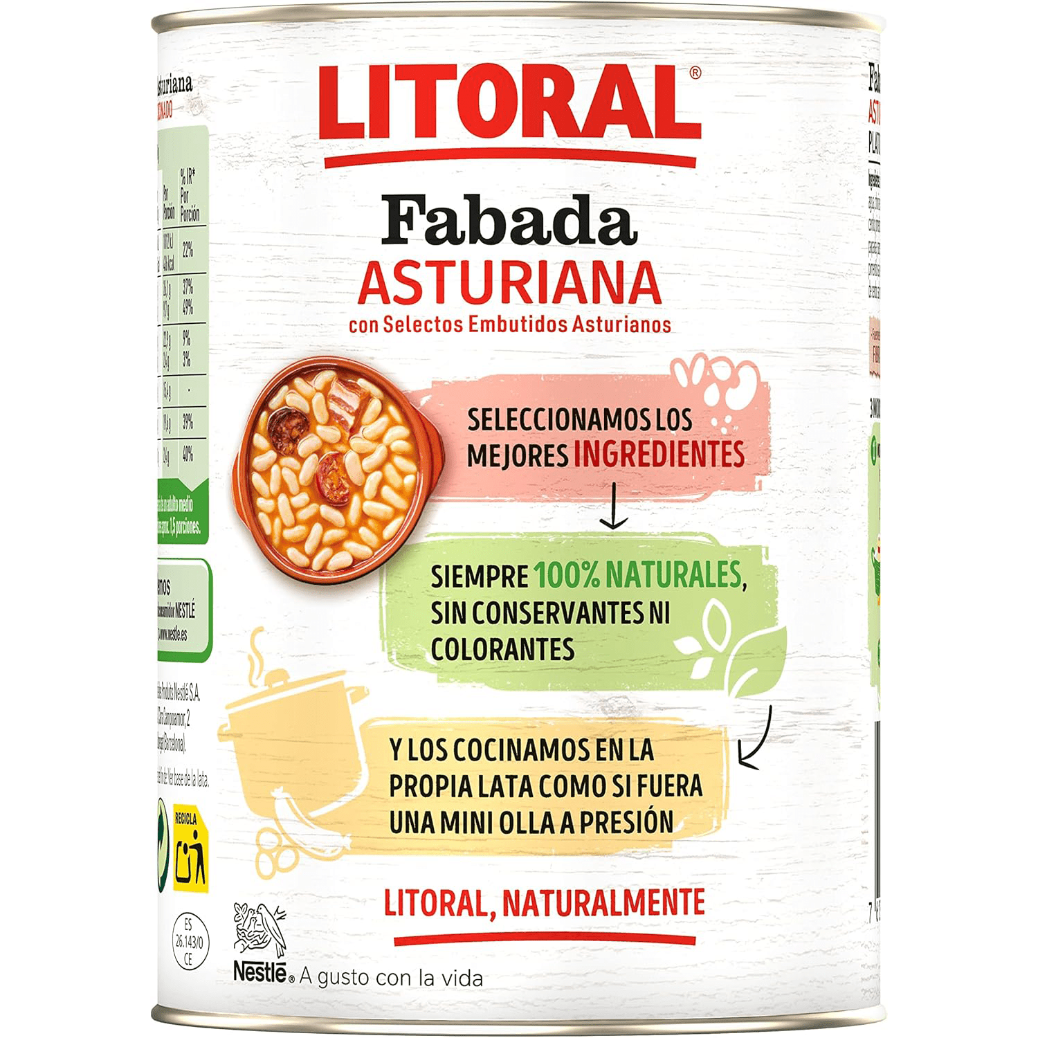 LITORAL Fabada Asturiana, Plato Preparado de Fabada Asturiana con Embutido Selecto, 420g, Pack Ahorro de 6 Unidades