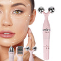 Masajeador Facial con 3 Cabezales, Rodillo para Triple Masaje, Rodillo en V para Reafirmar, Esfera para Contorno de Ojos, Vibración Suave, Práctico y Ligero, Funciona con 1 Pila AA (No Incluida)