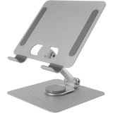 Mars Gaming MA-RST, Soporte para Tablet y Convertibles 2en1 hasta 13", Giratorio 360º + Ajustable en Altura y Ángulo 180º, Soporte Tablet Plegable de Acero Liviano, Antideslizante, Gris Plateado