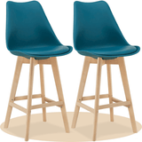 Taburete Alto Cocina con Respaldo, Asiento Blando y Tapizado, Patas Altas Resistentes de Madera de Haya con Reposapiés, Sillas Nórdicas, Ideal para Cocina, Salón, Comedor y Restaurante, 54.5 x 49.5 x 106 cm