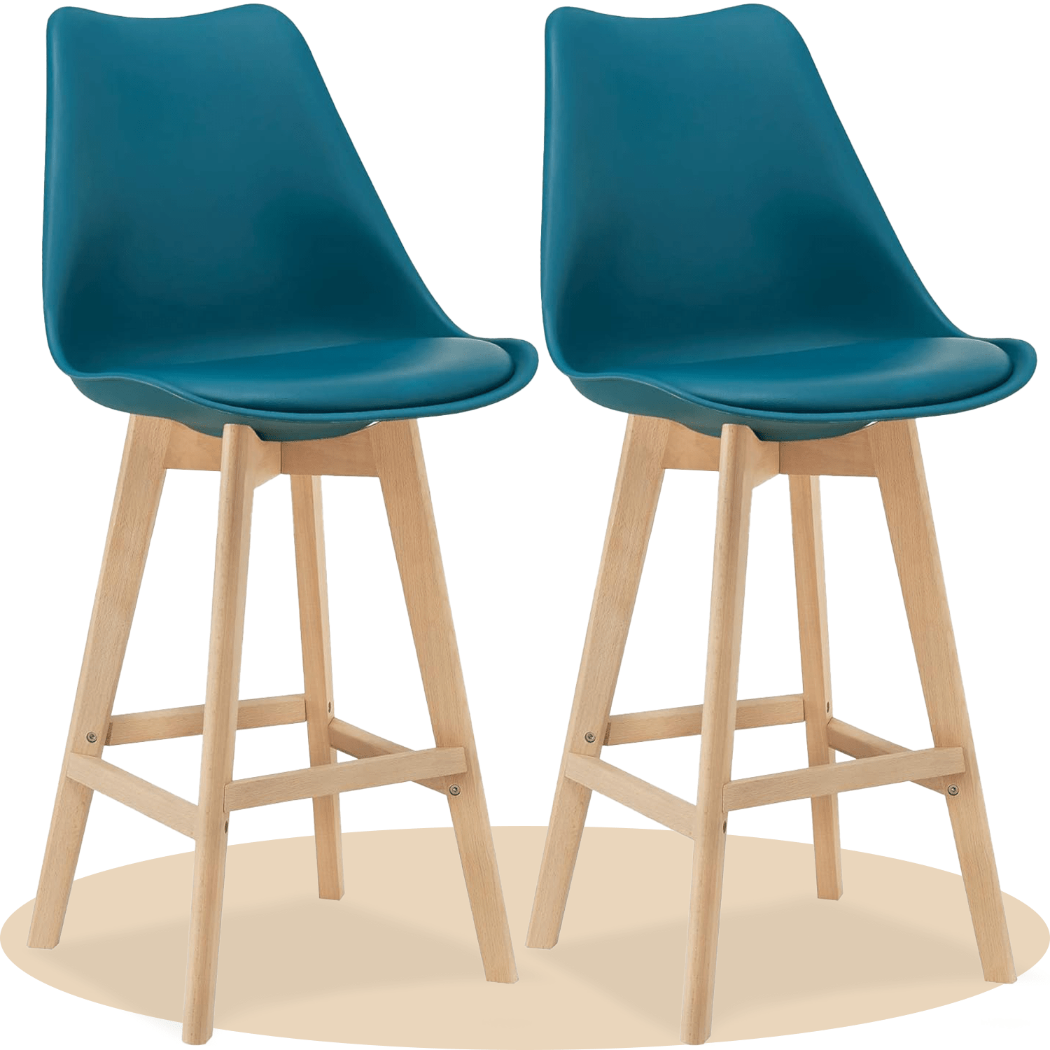 Taburete Alto Cocina con Respaldo, Asiento Blando y Tapizado, Patas Altas Resistentes de Madera de Haya con Reposapiés, Sillas Nórdicas, Ideal para Cocina, Salón, Comedor y Restaurante, 54.5 x 49.5 x 106 cm