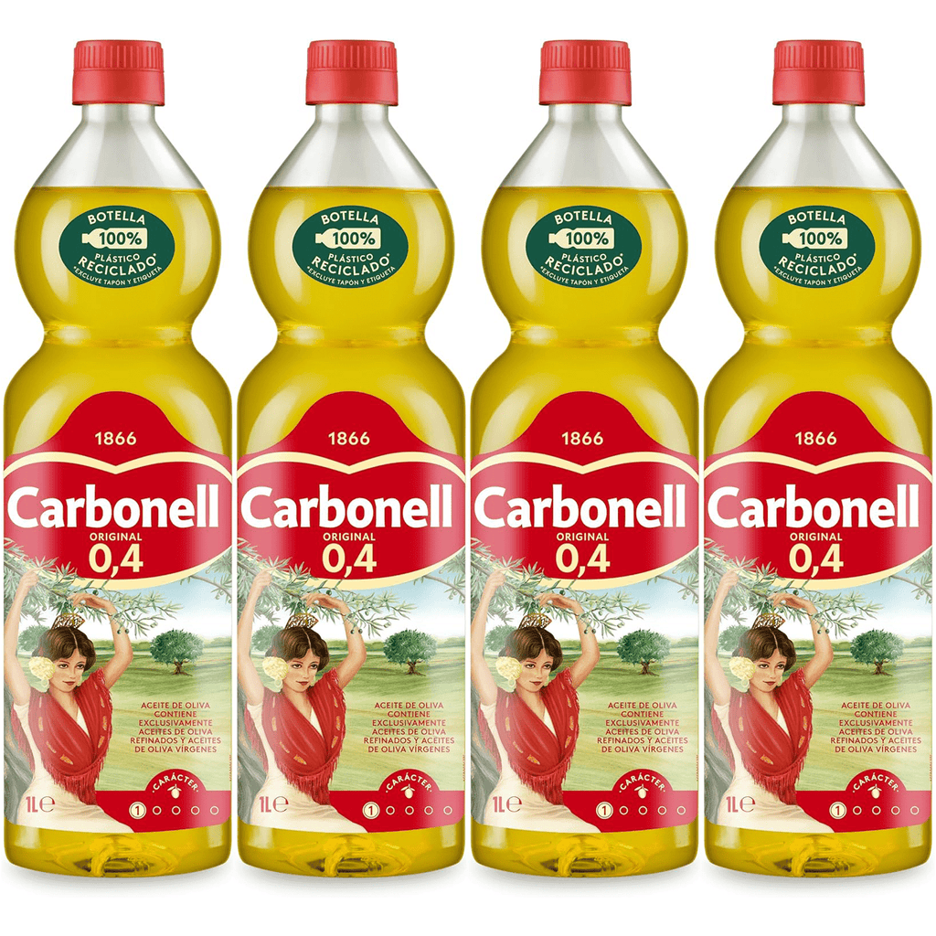 Carbonell Aceite de Oliva Virgen, para Uso Caliente como Guisos, Frituras y Horneados, 4 Botellas de 1L, Total de 4L