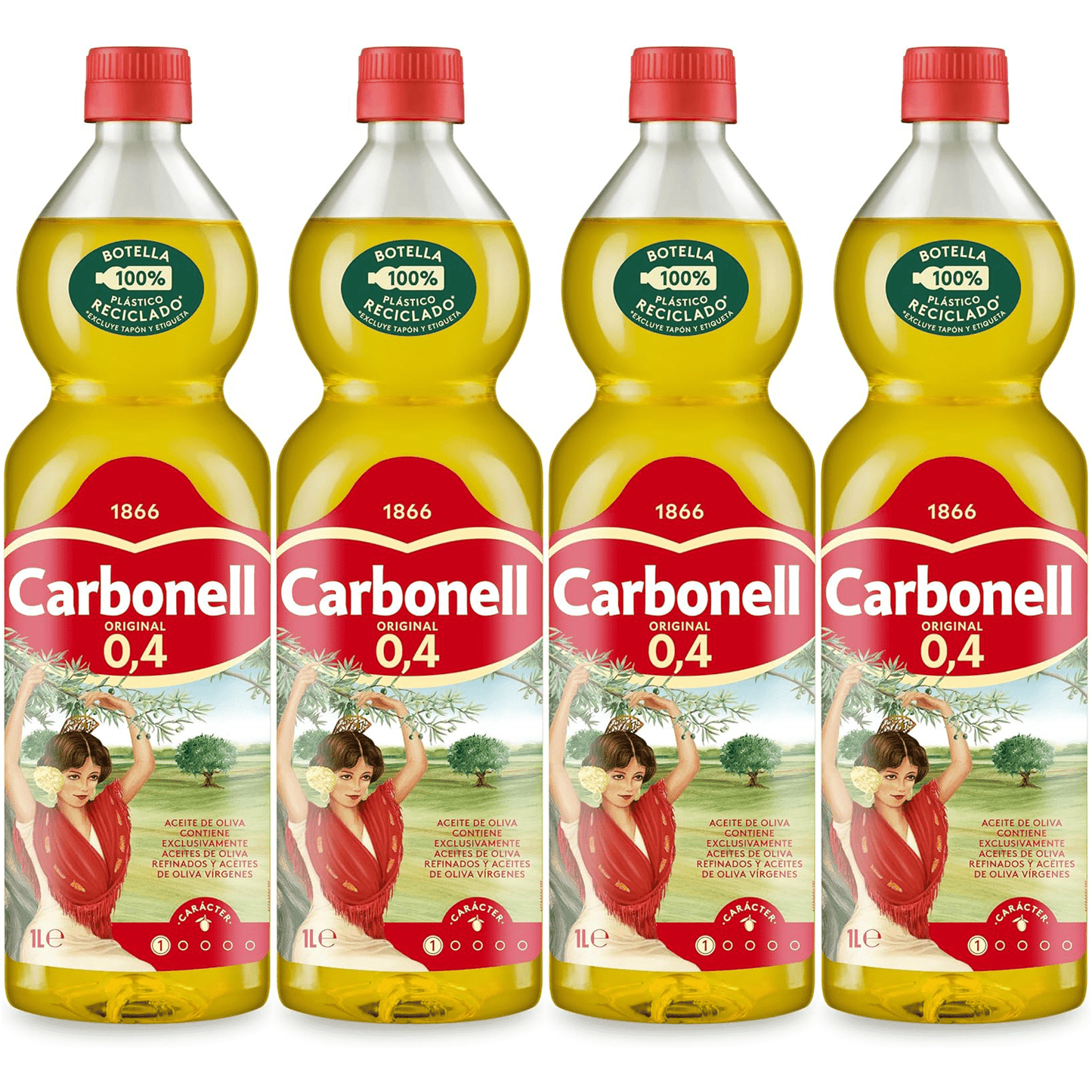 Carbonell Aceite de Oliva Virgen, para Uso Caliente como Guisos, Frituras y Horneados, 4 Botellas de 1L, Total de 4L