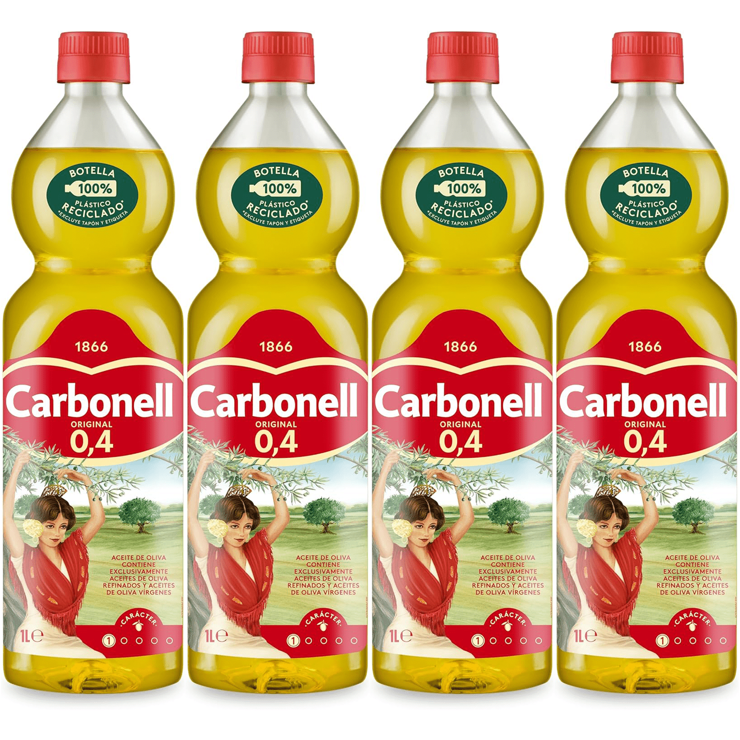 Carbonell Aceite de Oliva Virgen, para Uso Caliente como Guisos, Frituras y Horneados, 4 Botellas de 1L, Total de 4L