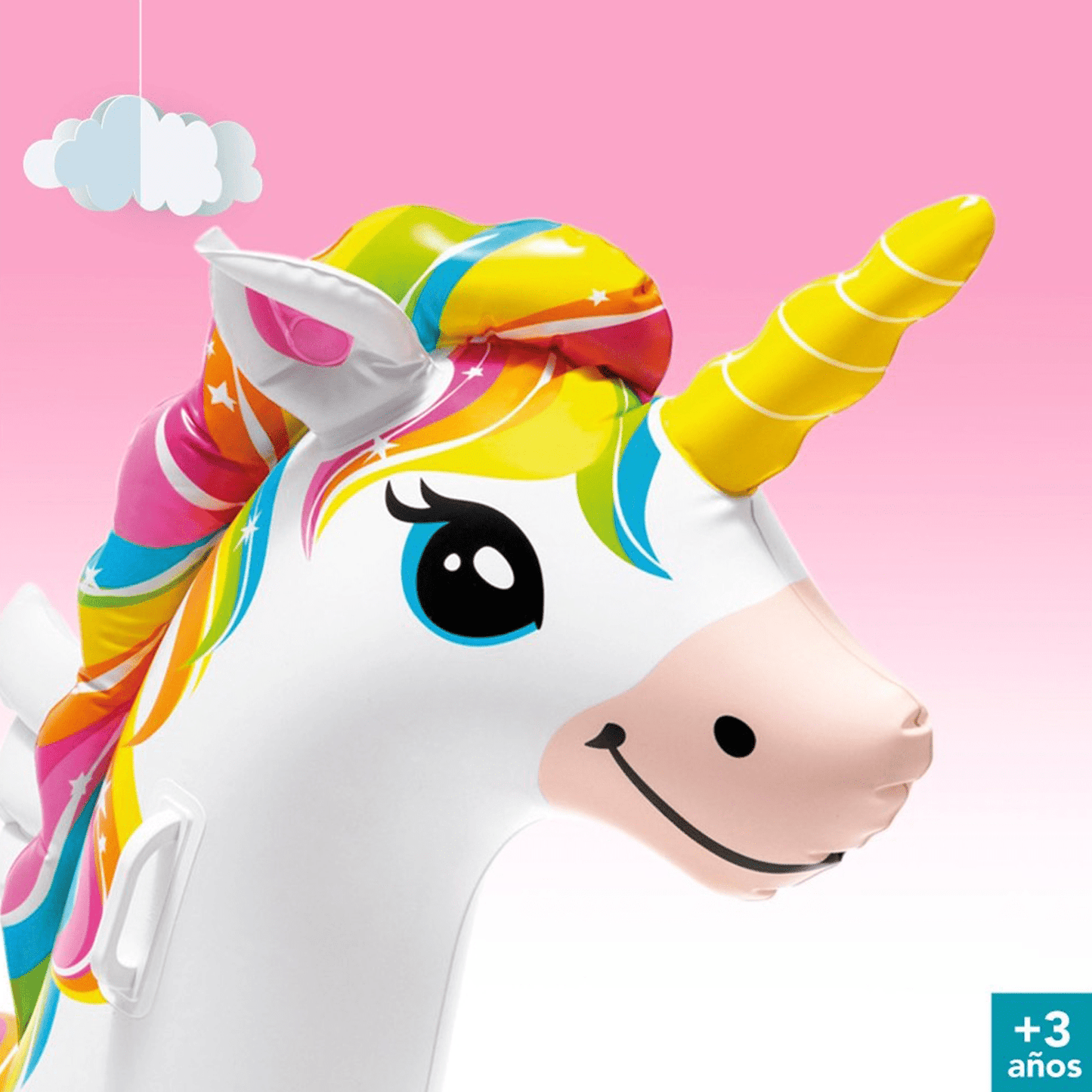 Flotador Piscina Unicornio Hinchable Grande con 2 Asas, Hecha de Vinilo Ultra Resistente, Con 2 Cámaras de Aire para Mayor Seguridad y 2 Asas Resistentes para Mayor Sujeción y Estabilidad, Incluye Kit de Parches para Reparar Pequeños Poros o Pinchazos