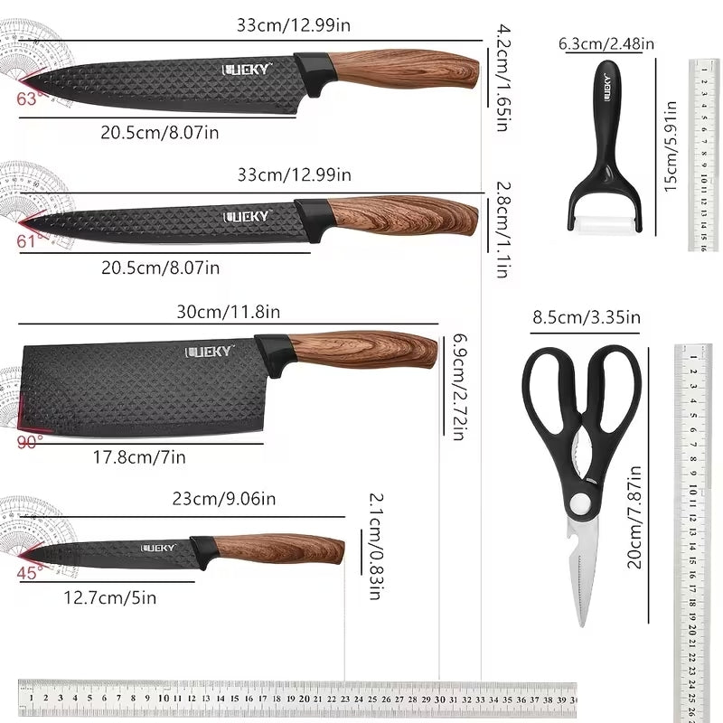 Juego de 6 Cuchillos de Cocina Profesionales, Cuchillos de Acero Inoxidable con Filo de alta Precisión, Excelente Durabilidad, Mango Ergonómico, Fácil de Limpiar, Ideal como Regalo, Incluye 4 Cuchillos, 1 Pelador y 1 Tijera