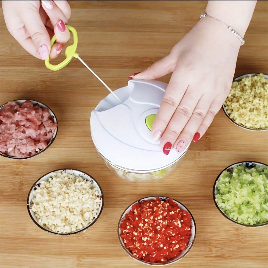 Picadora de Alimentos, Picadora Manual de Cocina, 450ml de Capacidad, Trocea, Mezcla, Machaca y Muele, Triple Cuchilla de Acero, Resistente, Fácil de Limpiar, Perfecto para Fruta, Verdura, Carne, Hierbas