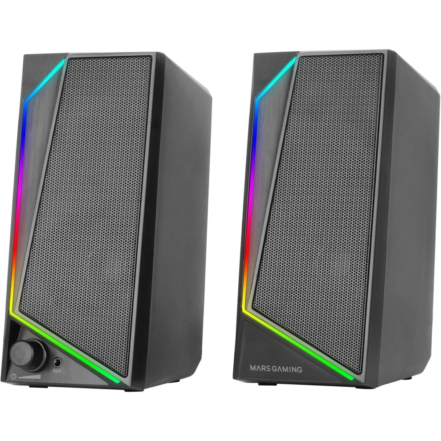 Mars Gaming MS72, Altavoces Gaming 15W, Iluminación RGB Flow, 2 Drivers Activos, Chipset DSP, Conexión Plug&Play USB y Jack 3.5mm, Rueda Control de Volumen y Puerto de Audio para Auriculares, Negro
