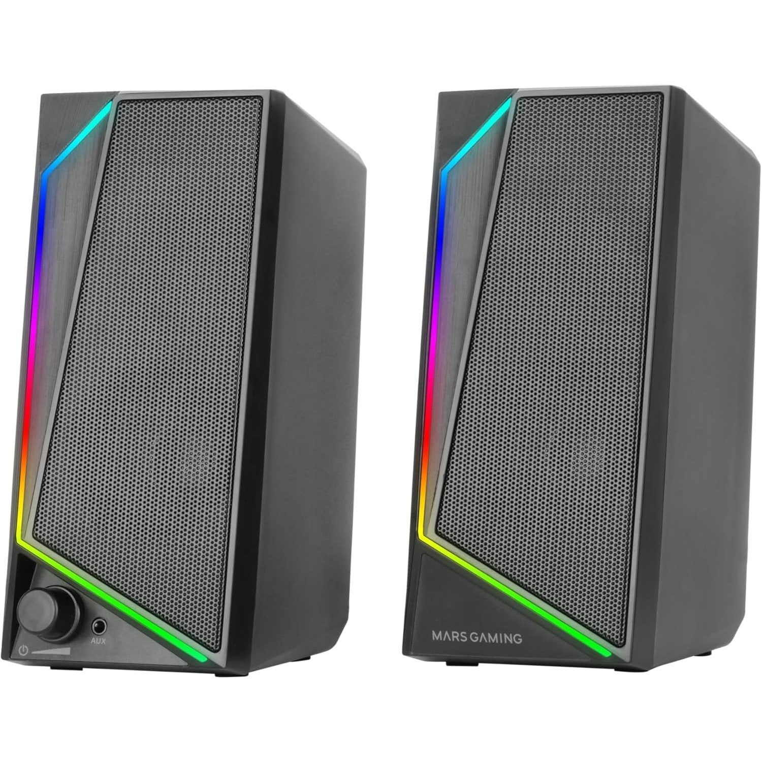 Mars Gaming MS72, Altavoces Gaming 15W, Iluminación RGB Flow, 2 Drivers Activos, Chipset DSP, Conexión Plug&Play USB y Jack 3.5mm, Rueda Control de Volumen y Puerto de Audio para Auriculares, Negro