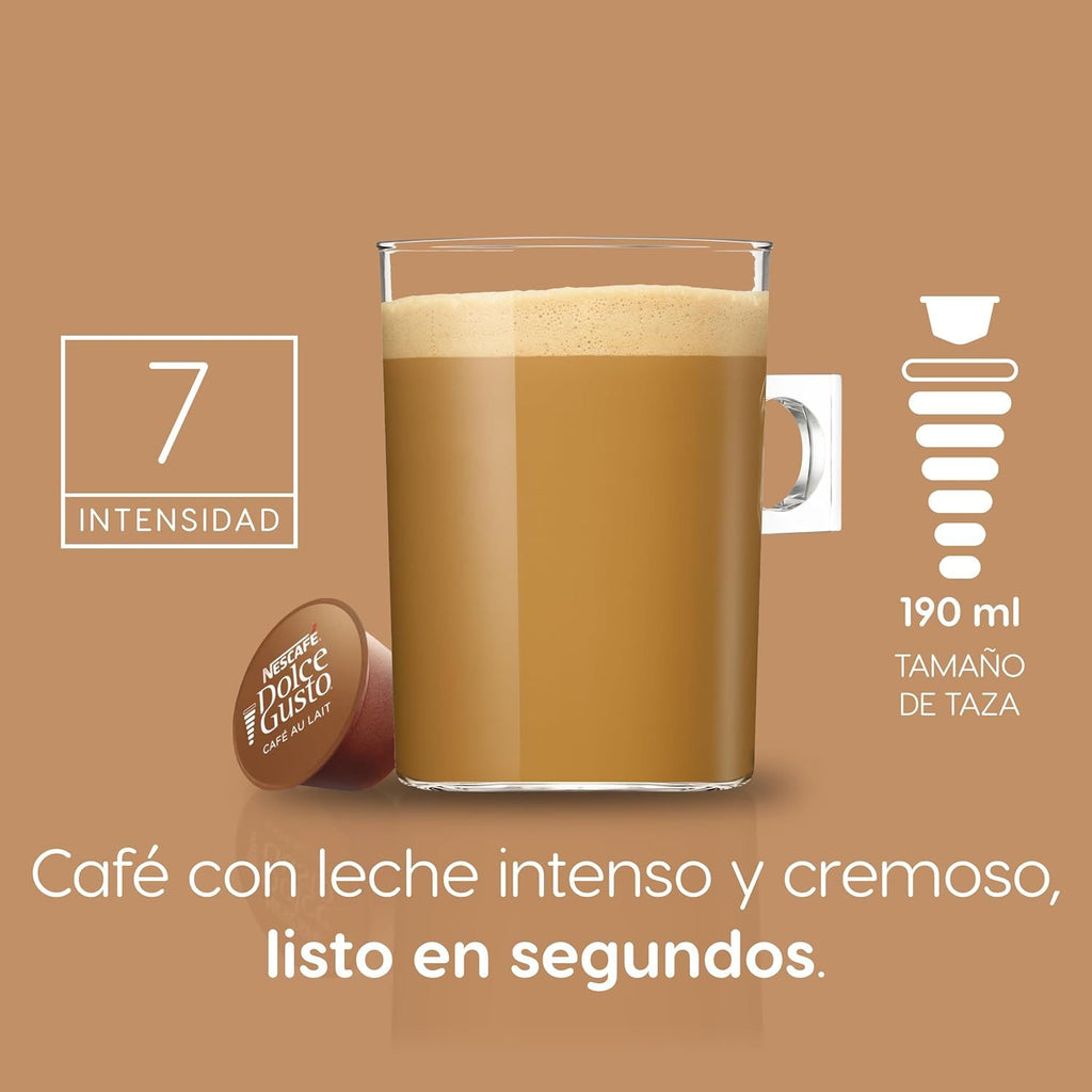 Nescafé Dolce Gusto, Café con Leche, Intensidad 7, 16/48/96 Cápsulas
