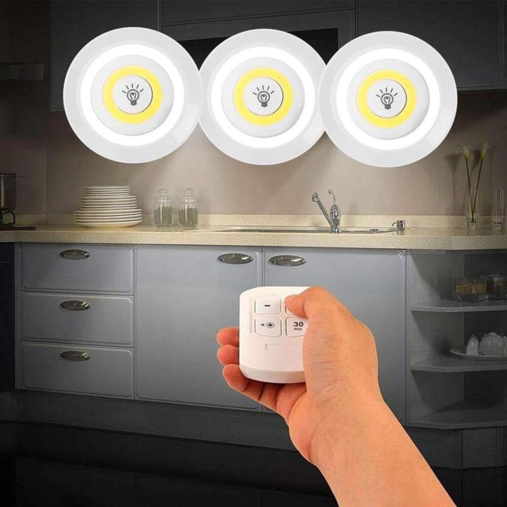 3 Luces LED Inalámbricas, Lampara LED Inalambrica con Control Remoto ideal para Hogar y Oficina, Adhesivas, Control de Intensidad y Temporizador, 100 lúmenes, 1W, Funciona con Pilas (No incluidas)