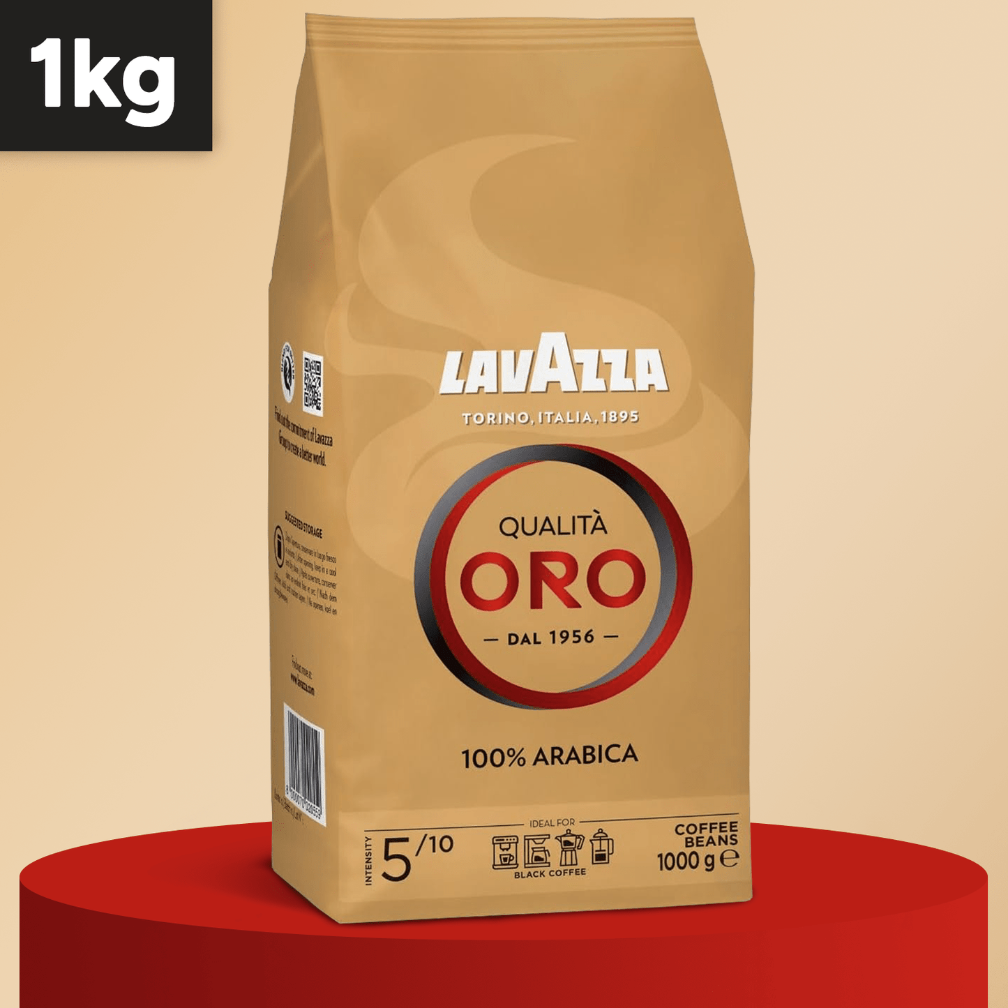 Lavazza Café Grano Natural Qualità Oro, Mezcla 100% Arábica, con Notas Aromáticas Florales y Afrutadas, Intensidad 5/10, Tueste Medio, 1/2 kg