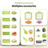 Cortador Verduras Manual Multifuncional, Múltiples Accesorios y Cuchillas, Incluye Recipiente, Pelador y Filtro, para Preparación Fácil de Comidas, Cortador Profesional para Verduras y Frutas