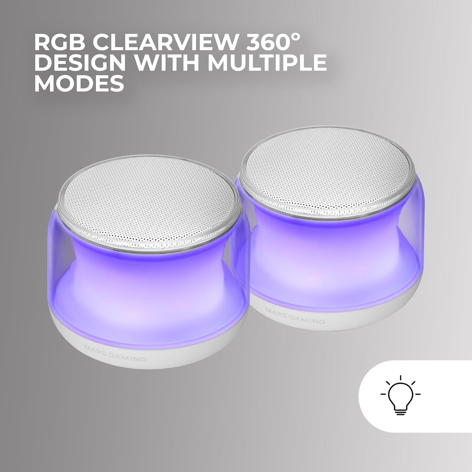 Mars Gaming MS-AURA, Altavoces Bluetooth 5.3, Chipset DSP Personalizado 15W, Iluminación RGB con Diseño ClearView 360º, Altavoces Compactos con Caja de Control de Volumen y RGB, Entrada AUX-IN, Blanco