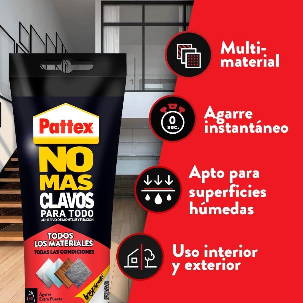 Pattex No Más Clavos Para Todo HighTack, Pegamento de Montaje Resistente a Temperaturas Extremas, Pegamento Fuerte en Superficies Húmedas, Adhesivo Blanco, 142g