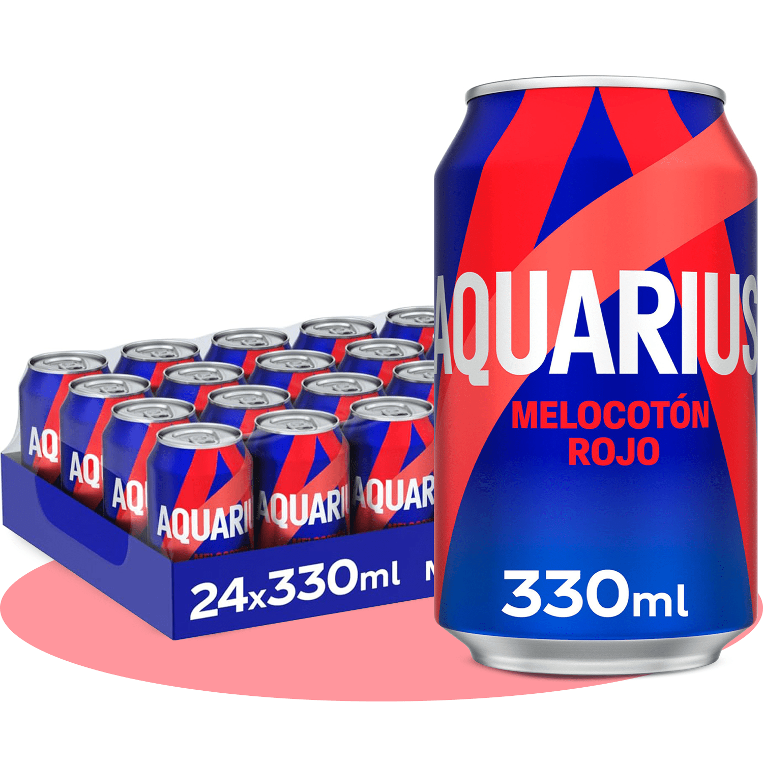 AQUARIUS Melocotón Rojo, Bebida Hidratante con Sales Minerales, Baja en Calorías, Bebida Isotónica Sabor Melocotón Rojo, Pack de 24 Latas de 330ml