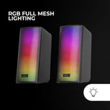 Mars Gaming MSRGB2, Altavoces Bluetooth 5.3 15W, Procesador de Sonido DSP, Iluminación RGB Dinámica, Frontal Total Mesh, Altavoces Compactos con Caja de Control, Entrada Jack de 3.5mm y USB, Negro