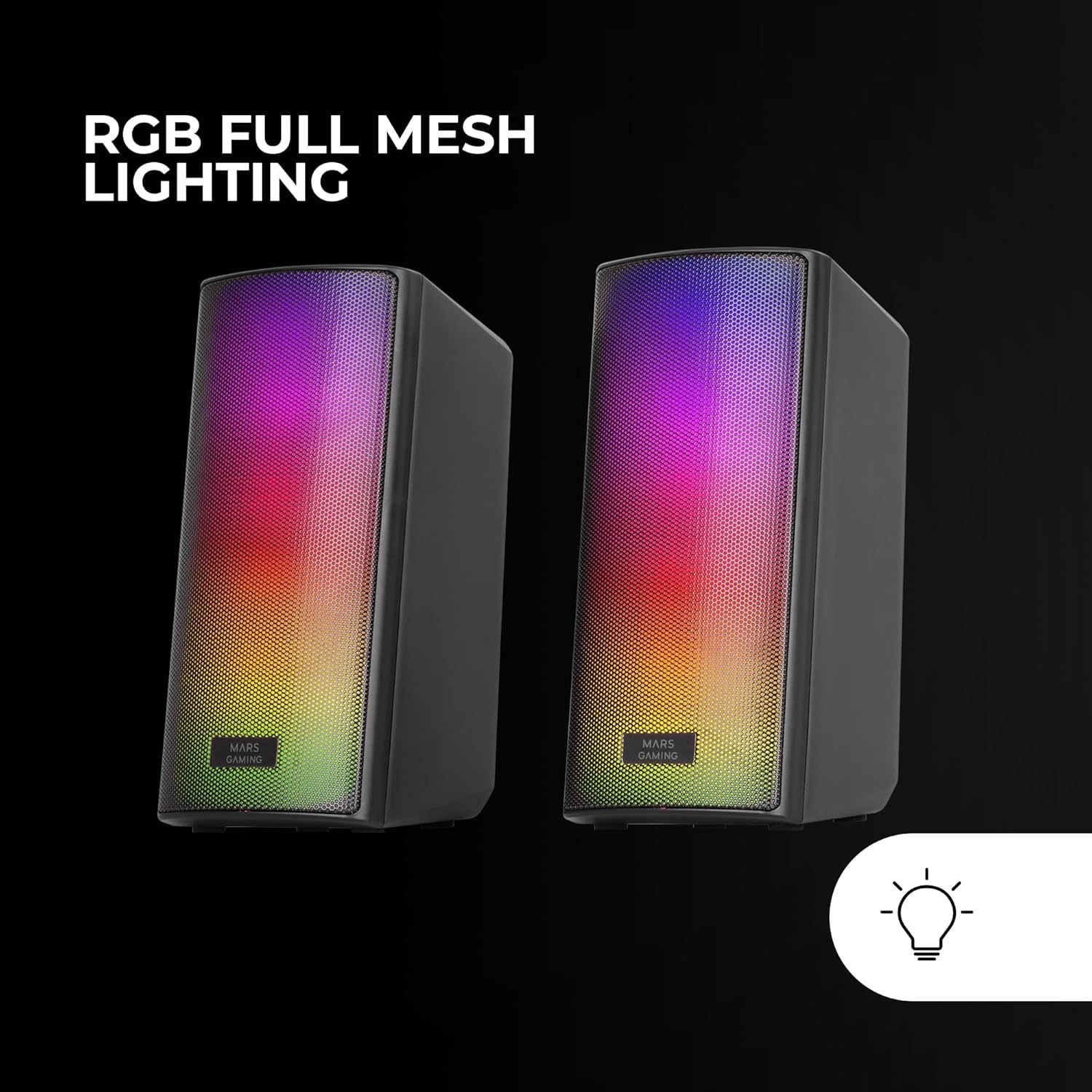 Mars Gaming MSRGB2, Altavoces Bluetooth 5.3 15W, Procesador de Sonido DSP, Iluminación RGB Dinámica, Frontal Total Mesh, Altavoces Compactos con Caja de Control, Entrada Jack de 3.5mm y USB, Negro