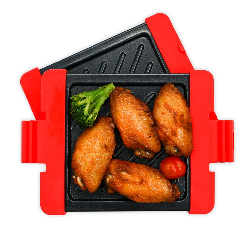 Plancha para Microondas de Acero Antiadherente, Cuenta con Asas y Cierre de Silicona Resistente, Cocción a la Parrilla Fácil y sin Ensuciar, Ideal para Sándwiches, Carnes y Verduras