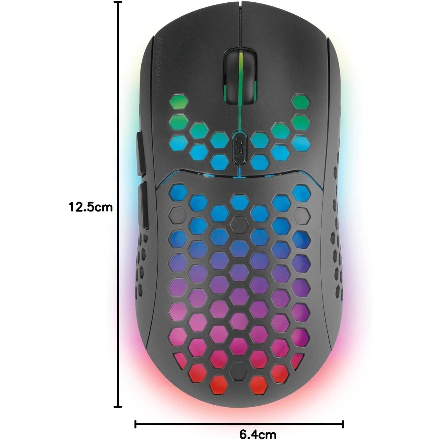 Mars Gaming MMW3, Ratón Gaming Inalámbrico Ultraligero Hive, RGB Flow, Sensor 3200 dpi, Switches Mecánicos HUANO, Batería Recargable, 2.4G USB, Negro