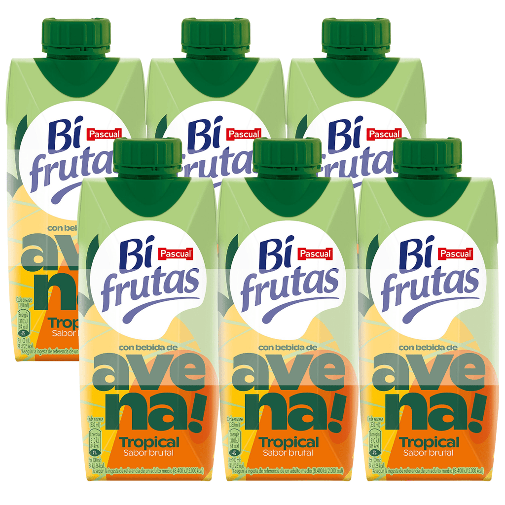 PASCUAL Bifrutas Avena, Bebida Vegetal de Avena con Sabor Tropical, Ingredientes 100% Naturales y Vitamina C, 330 ml