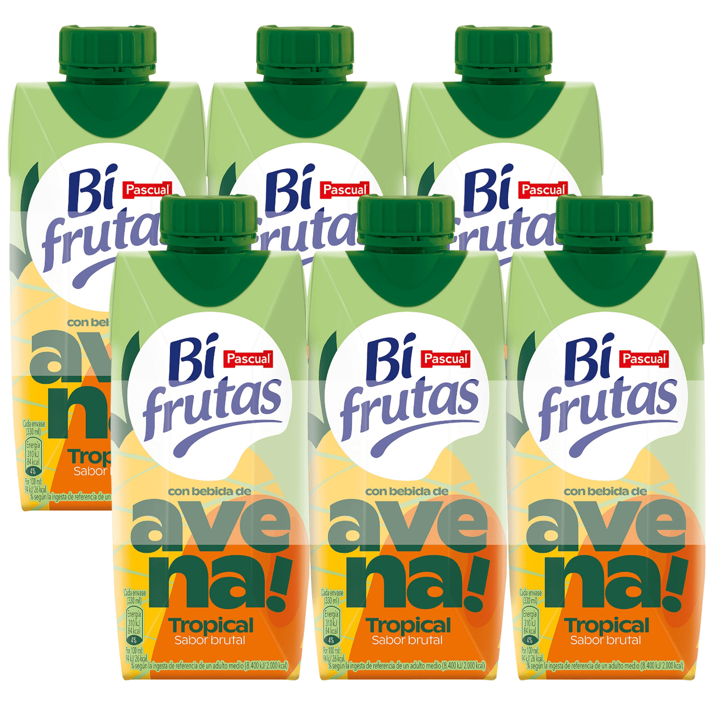 PASCUAL Bifrutas Avena, Bebida Vegetal de Avena con Sabor Tropical, Ingredientes 100% Naturales y Vitamina C, 330 ml