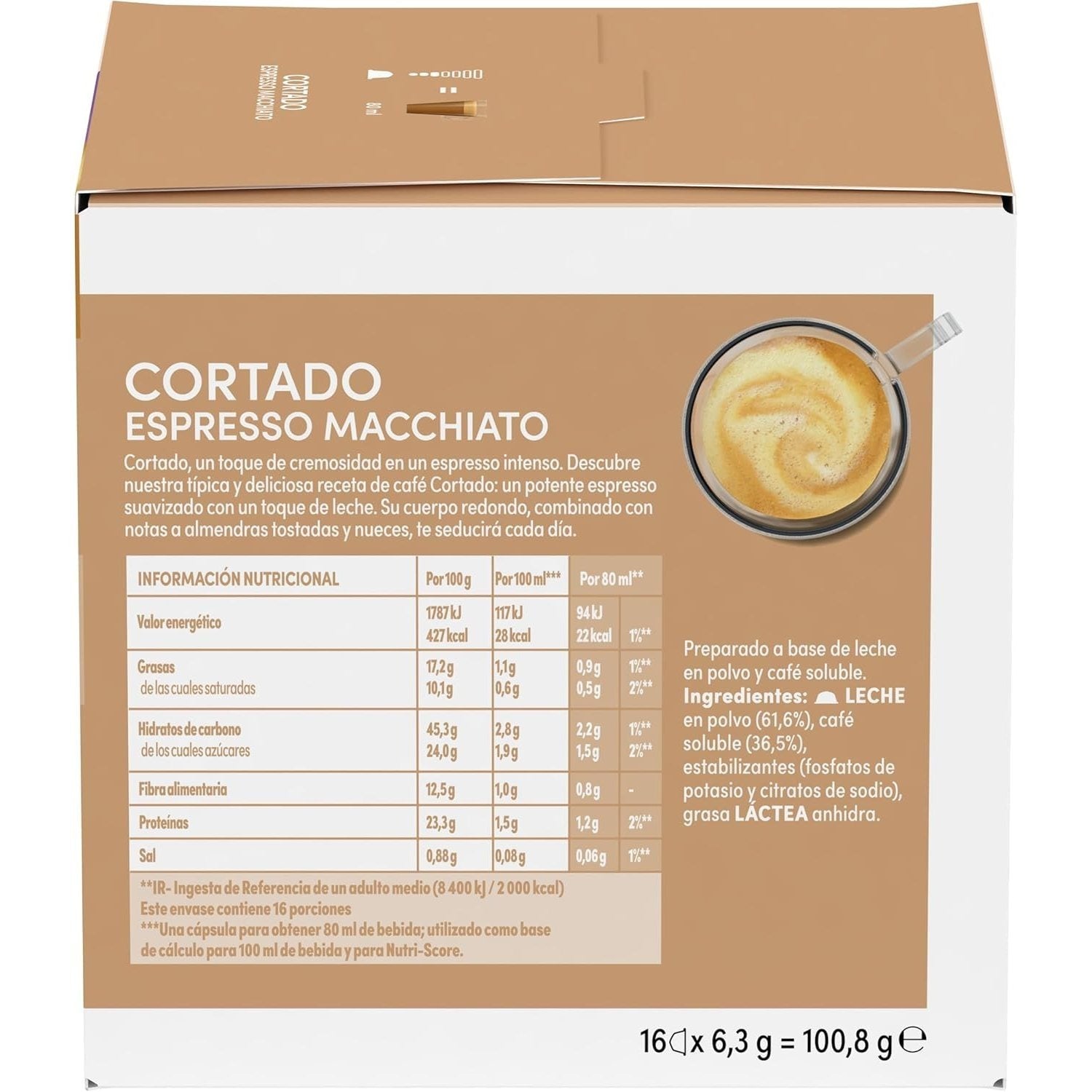 Nescafé Dolce Gusto, Café Cortado Espresso Macchiato, Intensidad 8, 16/48/96 Cápsulas