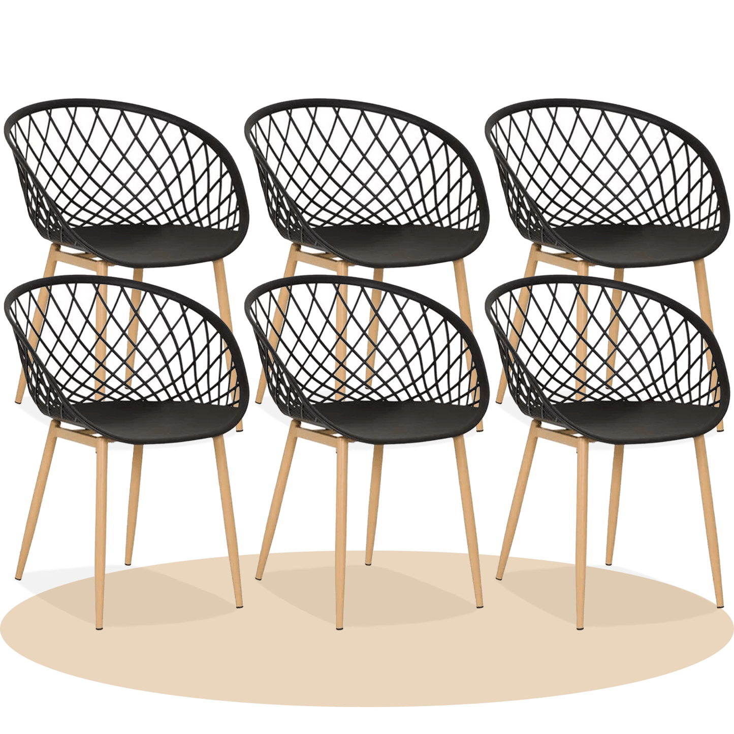 Sillas para Comedor, Sillas para Cocina con Asiento de Polipropileno Ultra Resistente con Diseño tipo Rejilla, Estructura y Patas Metálicas de Color Caqui, 56 x 56 x 80 cm, Negro